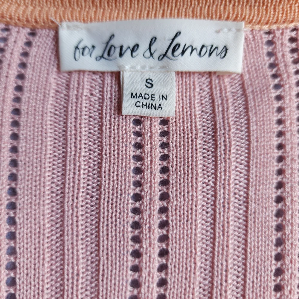 For Love & Lemons Phoebe Pointelle Cropped Cardigan in Apricot - Picture 4 of 9